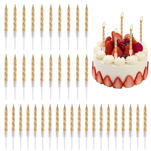 Bougies Anniversaire Adulte, Bougie Gateau Anniversaire, Bougie Anniversaire Originale, Bougie D'anniversaire Adulte avec Enrobage Métalliques pour Décoration de Gâteaux de Mariage (Champagne Or)