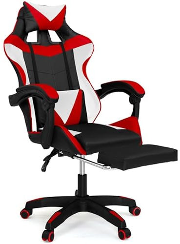 IDMarket - Fauteuil de Gaming Alex réglable avec Repose-Pied, Coussin de tête et Coussin Lombaire Noir Blanc et Rouge