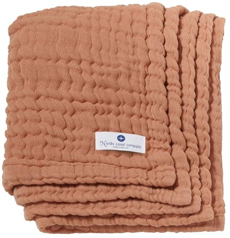 Babydecke Musselin Musselindecken von Nordic Coast Spucktücher Mulltücher Erstlingsdecke ab Geburt Puckdecken Kinderwagendecke Krabbeldecke Spucktuch Baumwolle Beige Karamell, 80x80cm
