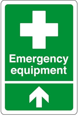 Emergency equipment arrow up - safety sign, health & safety signage, workplace safety, High tack self-adhesive sticker (150mm x 100mm) Viewing Distance within 3m.