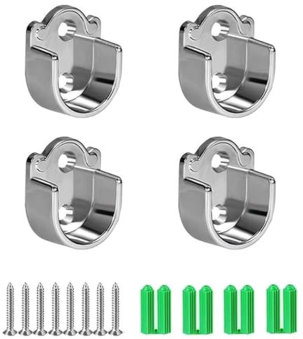 sonlpe 4PCS 25MM Supports de Tige à Bride en Alliage de Zinc, Support de Tringle à Rideaux de Douche, Support Barre Penderie, Équipé de 8 Vis et de 8 Bouchons en Caoutchouc Intumescent en Plastique