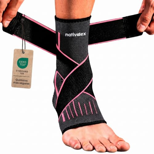 NativoDex Sprunggelenkbandage, Knöchelbandage, Fußbandage für Achillessehne | Bandage Fußgelenk für Rechts und Links · Achillessehnenentzündung und Plantarfasziitis · Verstellbare Riemen