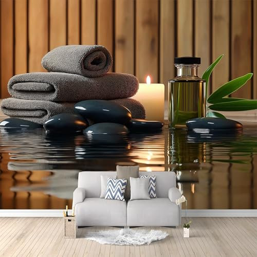 Fototapete Meditation Yoga Holzwand 200x140 cm Vlies Tapete 3D Effekt Moderne Wandtapete Dekoration, für Wohnzimmer Schlafzimmer TV-Hintergrund Wanddeko Wallpaper