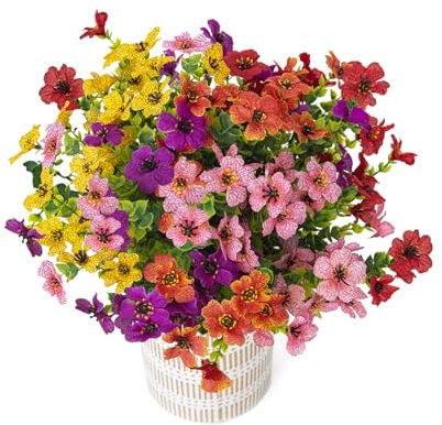 AIOR 10 Bündel Künstliche Blumen Outdoor Deko Künstliche Pflanzen, Faux Künstliche Seidenblumen UV-beständige Kunstblumen für Haus Garten, Balkon, Fensterbank (Mehrfarbig)