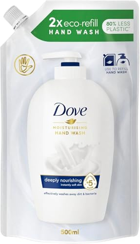 Dove Pflegende Hand-Waschlotion Reichhaltige Pflege Flüssigseife im Nachfüllbeutel mit 5-Feuchtigkeits-Komplex für weiche und gepflegte Hände 500 ml 1 Stück (Packung mit 10)