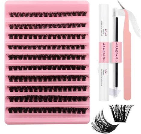 FADVAN Kit Extension Cils Individuel Faux Cils Courbure D Avec Lash Bond and Seal Applicato de Cils Individuels en Grappe Cluster Cils(Kit-100D-0.07D-Mix 8-16mm)