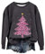 Cozy Comfort Damen-Pullover, Winter, Rundhalsausschnitt, Weihnachtsbaum, Brustkrebs, bedruckt, locker, lässiger Langarm-Pullover, grau, XL