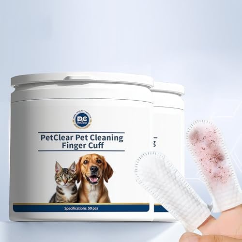 Petclear Pet Finger Wipes for Dogs & Cats, No-Rinse, Remove Stain, Disposable Finger Cleaning Wipes to Clean Pets' Teeth, Eyes, and Ears (50 pcs)