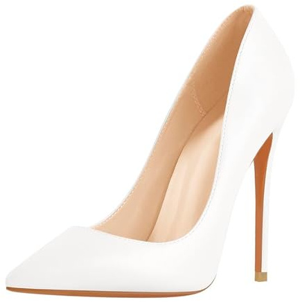 blingqueen Stiletto Heel Pumps for Women Pointed Toe High Heels Wedding Shoes Sexy 4.7 Inch Heel for Women Pole Dancing Shoes Casual Court Shoes White Party Dress Size 12 UK