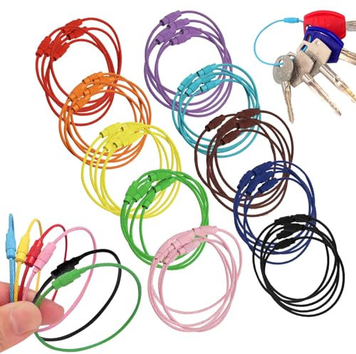 Kendwing 50 Piezas Llaveros de Alambre,Cadena Llavero con Tornillo Bloqueo,Multifuncionales Llaveros Colores,Accesorios Llaveros,Llavero de Cable para Etiquetas de Equipaje De Maleta Identificación