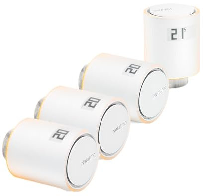 Netatmo Paquete de 4 Cabezales Termostáticos Inteligentes - Accesorio para Termostato Conectado, Control a Distancia, Ahorro de Energía, Compatible con Alexa & HomeKit
