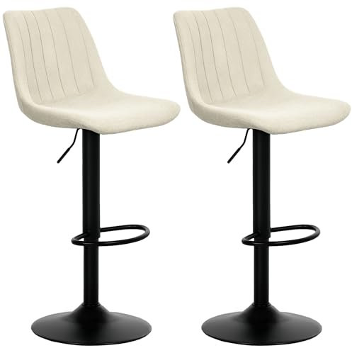 HOMCOM Modern Bar Stools Set of 2, Height Adjustable Swivel Bar Chairs with Backrest, Gas Lift and Footrest, Chenille Barstools for Breakfast Counter, Kitchen Island, Beige