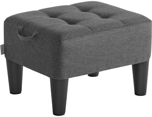 SONGMICS Sitzhocker, Fußhocker, Leinenimitat, Hocker, Dicke Polsterung, bis 150 kg belastbar, für Wohnzimmer Schlafzimmer Eingangsbereich, schiefergrau-tintenschwarz LOM502G01