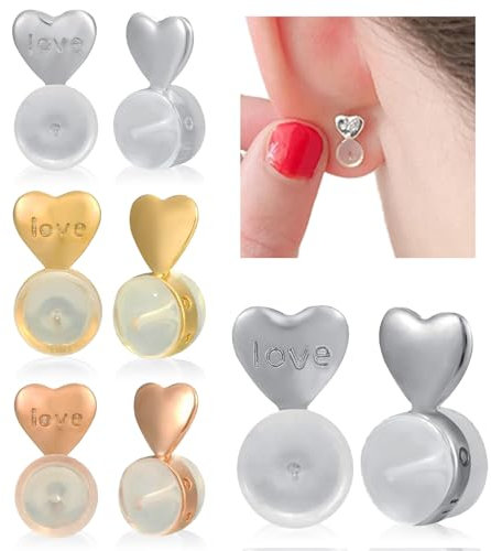 Honicemar Tuercas de Pendientes de Corazón - 4 pares Elevadores para Pendientes de Silicona de Cobre Metal, Levantadores de Pendientes Earring Back Lifter para Pendientes Propensos a Caerse