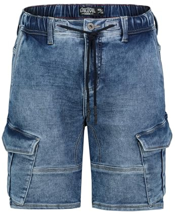 Sublevel Herren Jeansshorts mit Cargotaschen und Kordelzug Jogger Denim Bermuda