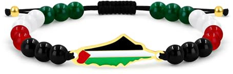Oneress Bracelet Perles Drapeau Palestinien, Bijou Identité Culturelle, Bracelet Héritage Palestinien Ajustable, Charm Paix & Unité, Cadeau Amitié Perlé YA5883 Noir