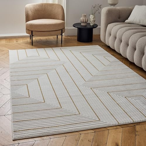 THE RUGS Carmel Modern Area Rug - Stain-Resistant, Non-Shedding, Durable Rugs for Living Room and Bedroom [ Geometric Gold, 200x290 cm ]