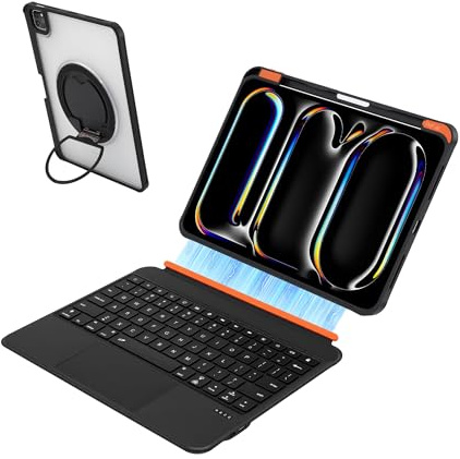 Seagtigau Keyboard Case for iPad Pro 11 M4 2024 / M5 2025 - Magnetic Detachable Backlit Keyboard with Trackpad, Pen Holder, 360° Rotatable Stand & Portrait/Landscape Mode