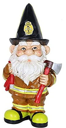 TOPINCN Zwergenstatue eines Alten Mannes, Gartendekoration aus Kunstharz, Feuerwehrmann-Design mit Schwarzem Hut für Heim- und Außendekoration