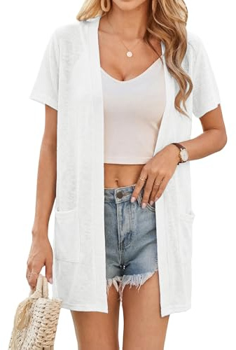 Totatuit Gilet Femme Manches Courtes Avec Poches Cardigan Et Pour Un Look | Cardigan Léger, Été, Tenue Décontractée, Style Élégant, Tenue Quotidienne