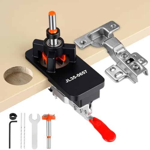 NUTKIT 35mm Concealed Hinge Jig, Metal Cabinet Door Hinge Jig(Single Clip) | Drilling Hole Puncher Hole Guide Locator with Quick Clamp, Accurate Hinges Drill Woodwork Tool for Doors Cabinets Mounting