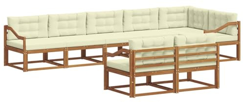 vidaXL Outdoor-Sofagarnitur mit Kissen 8 pcs Natur und Creme, Akazienholz-Sofa, modernes Outdoor-Möbel, Garten-Lounge-Set, langlebige Terrassen-Couch, vielseitige Poolbereichs-Sitzgelegenheiten