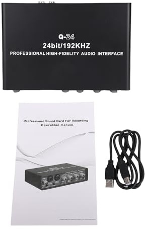 USB Interface, 24 Bit 192KHz Recording Sound Card with Phantom Power and Indicators, for Guitar Vocal Podcast Studio Use