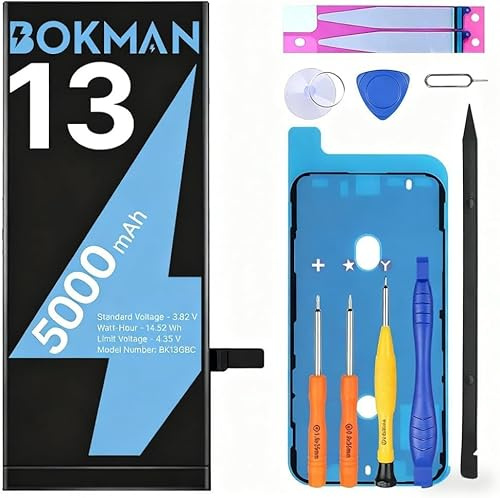 bokman Battery Replacement for iPhone 13 5000mAh, High Capacity Lithium Polymer Battery with All Tool Kit