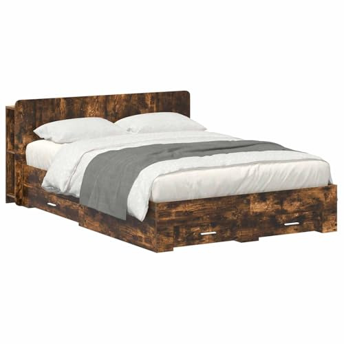 vidaXL Bettgestell mit Stauraum Geräucherte Eiche 150 x 200 cm, Moderner Bettgestell, praktischer Stauraum, schickes Schlafzimmer-Upgrade, Holz, platzsparende Lösung