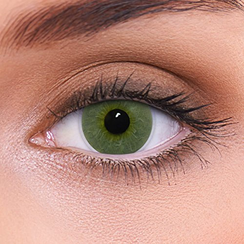 LENZOTICA 2 Stück (1 Paar), Sehr stark natürlich deckende grüne Kontaktlinsen farbig PLATINUM GREEN + Behälter, DIA 14.00, ohne Stärke, 0.00 Dioptrien, 3 Monatslinsen, ohne Sehstärke, Soft Lens