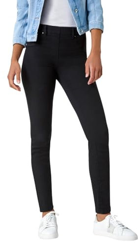 Roman Originals Jeggings for Women UK Jean Ladies Stretchy Trousers Denim Leggings High Waist Rise Pull On Skinny Straight Leg Cotton Pants Smart Casual - Black (31 inch) - Size 10