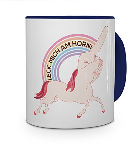 printplanet Tasse mit Spruch: Leck Mich am Horn! - Kaffeebecher, Mug, Becher, Kaffeetasse - Farbe Blau
