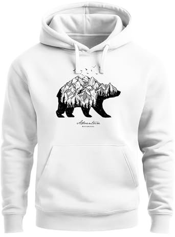 Neverless Hoodie Herren Bär Abenteuer Berge Wald Bear Mountains Adventure Kapuzen-Pullover Männer