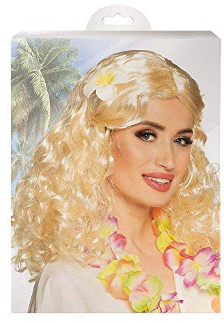 Boland 85800 - Perücke Leilani mit Blume, Blond, mittellang, lockig, Kunsthaar, für Erwachsene, für Damen, Accessoire, Kostümzubehör, Hippie, Hawaii, Blumenmädchen, Sommerfest, Mottoparty, Karneval