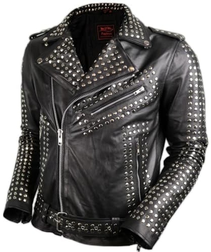 MDM Herren Nieten Jacke aus echtem Leder (3XL)