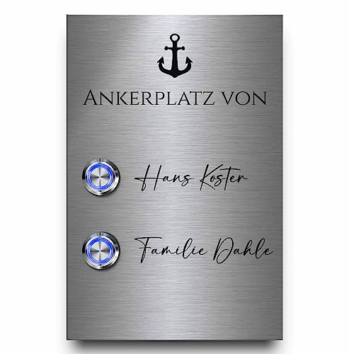 2 Fach Doppelklingel aus Edelstahl mit zwei Drückern - Modell Büchner 12x18 cm | mit einer großen Auswahl an Motiven und eigenem Wunschtext - individuell graviert für einen schönen Eingangsbereich