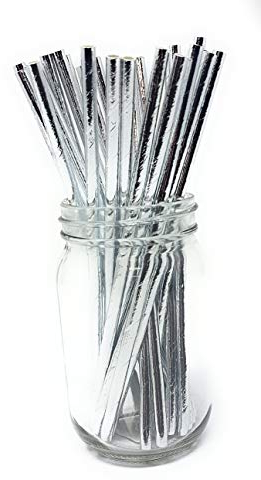 Picture Perfect Party Premium Paper Straws [Pack of 25 Drinking Straws] (Metallic Silver Plain)