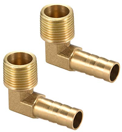 sourcing map Brass Barb Hose Fitting, 90 Degree Elbow 10mm Barbed to G3/8 Male Pipe Adapter Connector 2pcs
