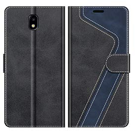 MOBESV Hülle für Samsung Galaxy J7 2017 Handyhülle, Lederhülle mit Kartenfach, Klapphülle mit Ständer, Flip Case Handytasche Schutzhülle, Schwarz