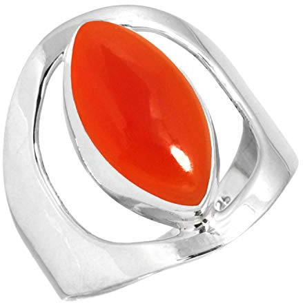 Jeweloporium 925 Silber Ringe für Damen Orange Real Karneol mit Stein Mode Silber Ringe Größe 70(22.3) Halloween Geschenk Boho Schmuck