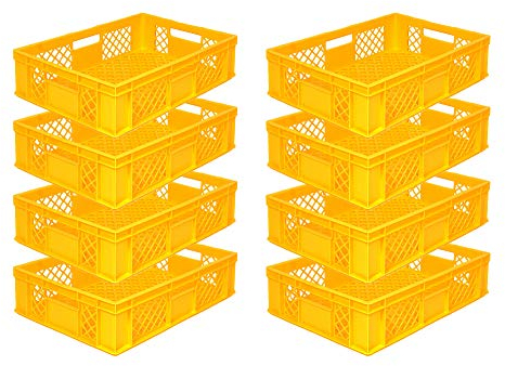 8x Eurobehälter/Stapelkorb/Bäckerkisten, Grundmaß 600x400x150 mm. Eurobox stapelbar aus Kunststoff in TOP-Qualität - Made in Germany (Gelb)