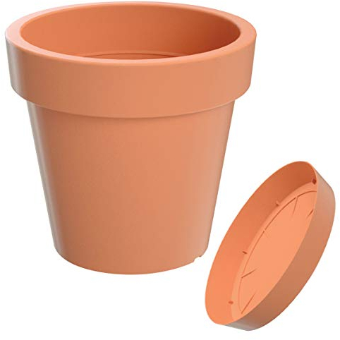 Erhard-Trading Pot de fleurs Valencia - Bac à fleurs - Soucoupe - En plastique - Couleur terre cuite - 15 cm - Avec soucoupe