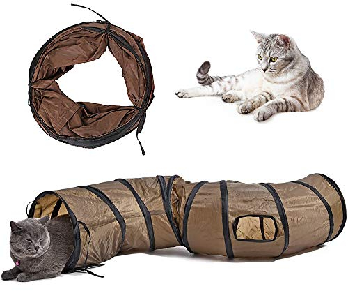 Andiker Katzentunnel, S-Form, Katzentunnel, Haustierrohr, zusammenklappbar, Spielspielzeug für drinnen und draußen, Training und Laufen, Katzenpuzzle-Spielzeug mit 2 seitlichen Löchern (braun)
