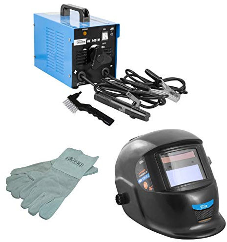 Güde Elektrodenschweißgerät GE 145 W mit Handschuhe und Automatik Schweißhelm, Schweißhelm:Automatikschweißhelm GSH-TC-2