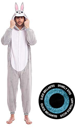 Déguisement animal homme femme corps entier avec capuche yeux brillants【Tailles adulte S à L】Combinaison chaude douce fermeture éclair arrière Costumes Carnaval Animaux Défilés Travaux Théâtre Performances Danses