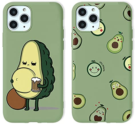 Yoedge 2 pièces Coque pour iPhone 11 Vert Silicone Motif Dessin Ultra Fine Antichoc Étui Housse de Protection Gel TPU Souple Bumper Cover Case pour iPhone 11 6,1, Avocat