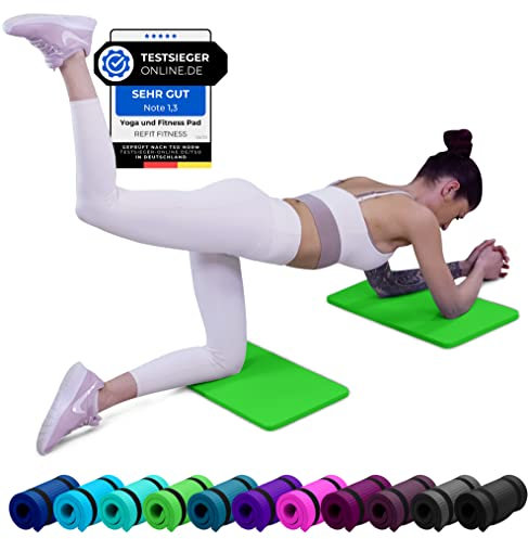 REFIT FITNESS 2er Set Yoga & Fitness Pad Comfort-Mini 25 x 61 x 1.5 cm PainProtect SmartCell NBR Yogamatte Klein Rutschfest Sportmatte Gymnastikmatte Matte Sport Gymnastik Knie Knee Pads Grün Lime