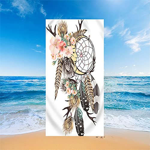 Große Strandtücher 3D Indian Feather Dream Catcher Für Erwachsene Männer Kinder Teens Jungen Mikrofaser Leicht XL XXL Badetücher Badetücher Decke Übergröße Schnell Trocknend (Farbe 5,80 x 160 cm)