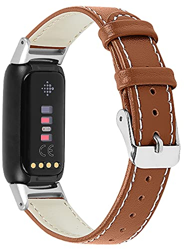 AISPORTS Kompatibel mit Fitbit Luxe Armband Leder für Damen, Weiches Atmungsaktives Leder Sportarmband Metallschnallenverschluss Armband Ersatzarmband für Fitbit Luxe Fitness und Wellness Tracker