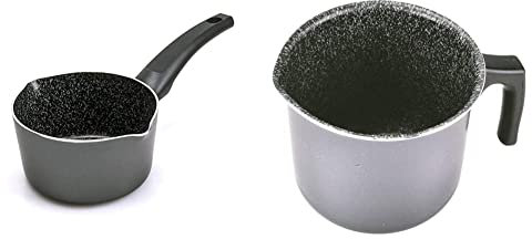 ALLUFLON Tradizione Italia Cueceleches, Cazo Con Superficie De Piedra + Tradizione Italia Cazo Con Boquilla, Aluminio, Negro, 14 Cm